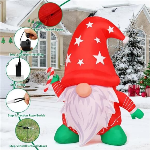 4FT Tall Christmas Inflatables Outdoor Decorations, Xmas Blow Up Gnomes - Picture 4 of 7
